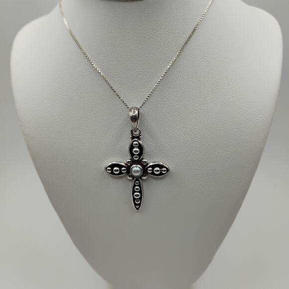 Silpada Pearl Set Cross on 20-Inch Box Chain - Picture 3 of 5